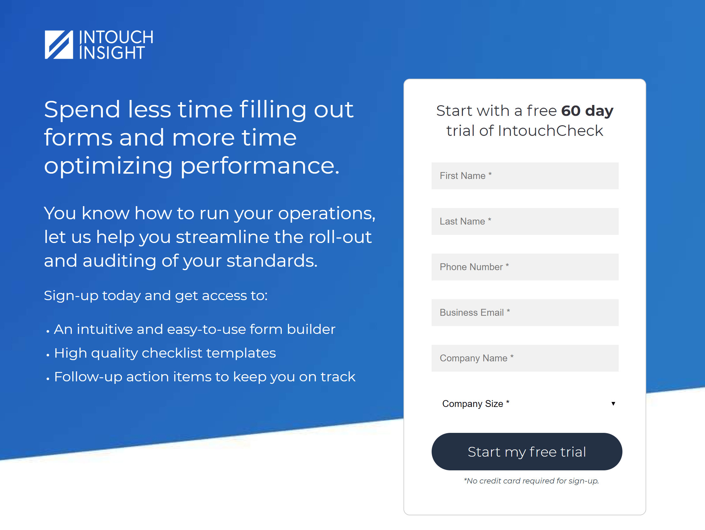 Intouch Insight signup page